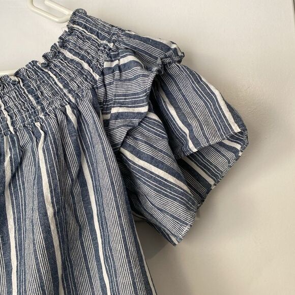 Caslon off the shoulder Striped Linen Blend Top Size Large - Picture 4 of 8